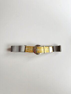 SUZI ROHER Yellow Patent Croc Embossed Leather Elastic Stretch Belt, Size S+